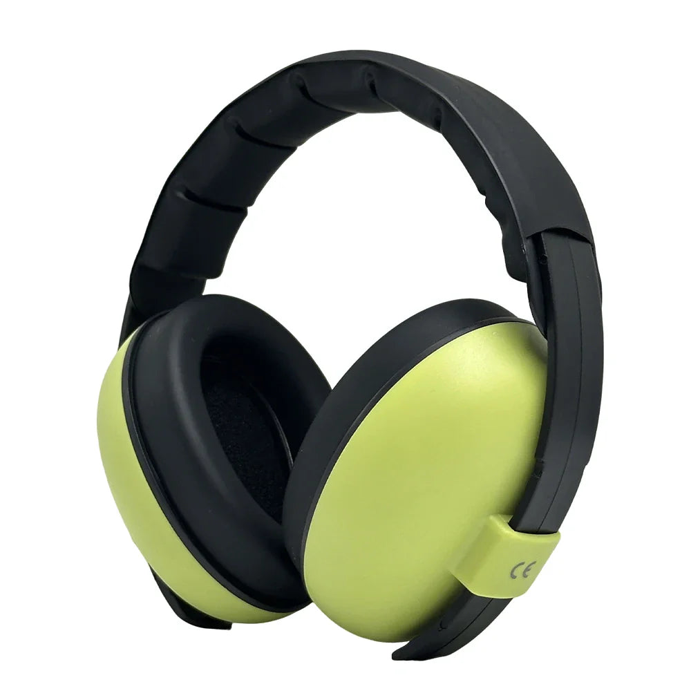 Lime green and black kids noise cancelling headphones with soft padded design for ear protection and sound reduction