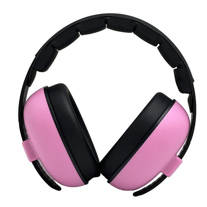 Pink and black kids noise cancelling headphones with soft rounded design for high quality ear protection and sound reduction