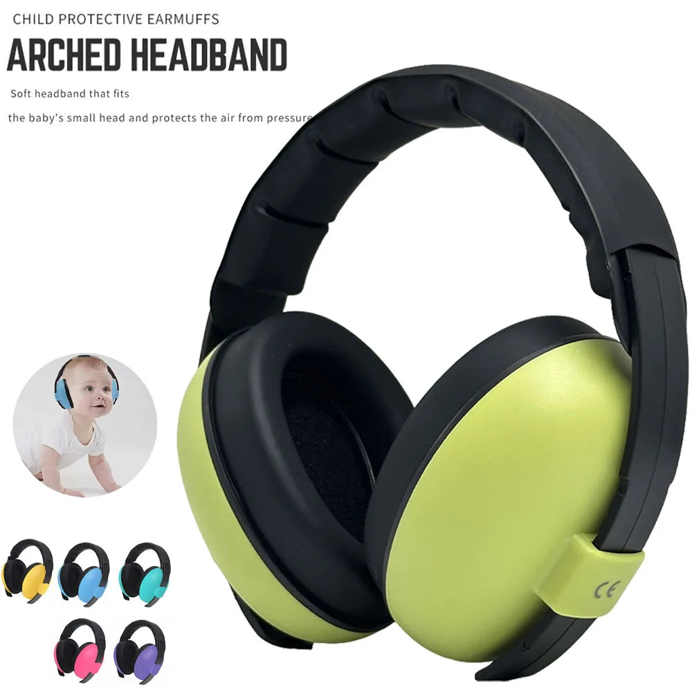 Bright lime green and black child protective earmuffs with arched headband for kids ear protection and noise cancelling