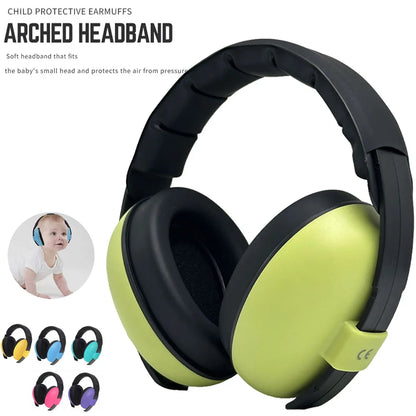 Bright lime green and black child protective earmuffs with arched headband for kids ear protection and noise cancelling