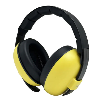 Bright yellow and black kids ear protection earmuffs with soft padding for comfortable noise cancelling use