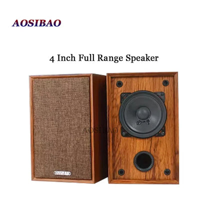 Aosibao 4 inch full range speaker 4ohm passive audio speakers with wooden cabinet and brown fabric grille for home loudspeaker stereo