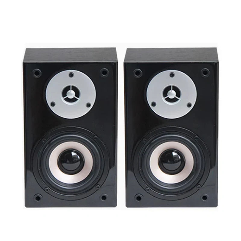 Black glossy Aosibao 4 inch passive speakers with silver and black ohm mounted mid drivers for theater combination audio