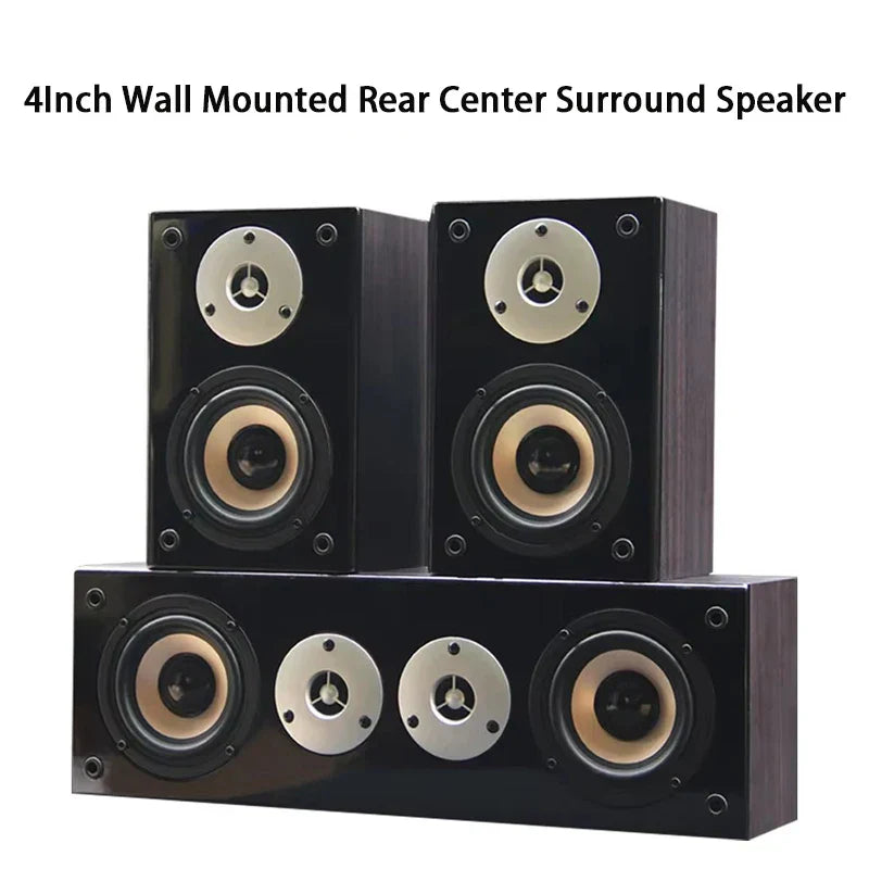 Black aosibao 4 inch passive speakers with cream woofers and silver tweeters ohm mounted mid surround for theater combination audio