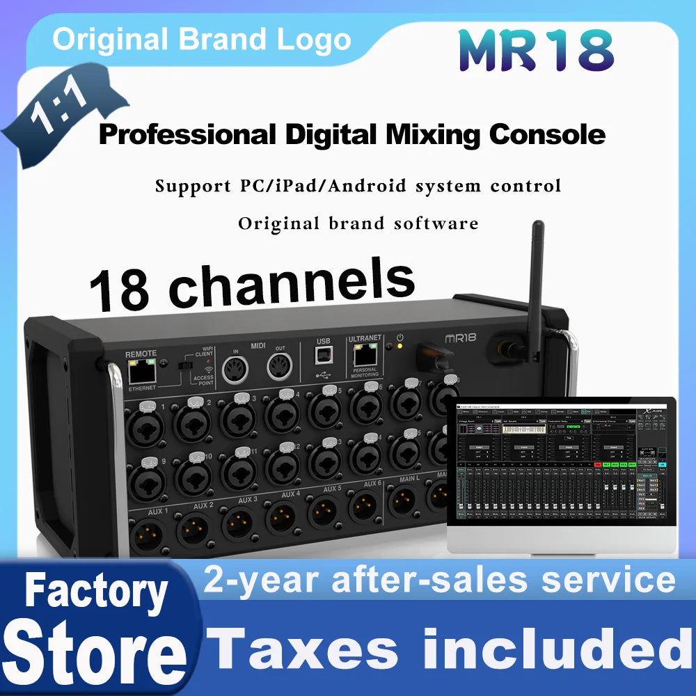 Black ARI 1:1 MR18 professional digital mixing studio recording console dj studio with 18 channels and built-in antenna