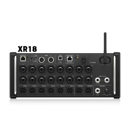 Black behringer mr18 professional digital mixing studio recording console dj studio with multiple ports and wireless antenna