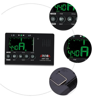 Black aroma amt-560 3 in 1 digital tuner and metronome with green led display for guitar chromatic bass violin ukulele