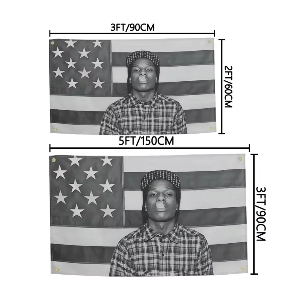 Black-and-white rockys flag 3x5fts and 2x3fts rapper room banner with portrait and american flag aesthetic music album decor