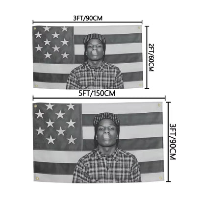 Black-and-white rockys flag 3x5fts and 2x3fts rapper room banner with portrait and american flag aesthetic music album decor