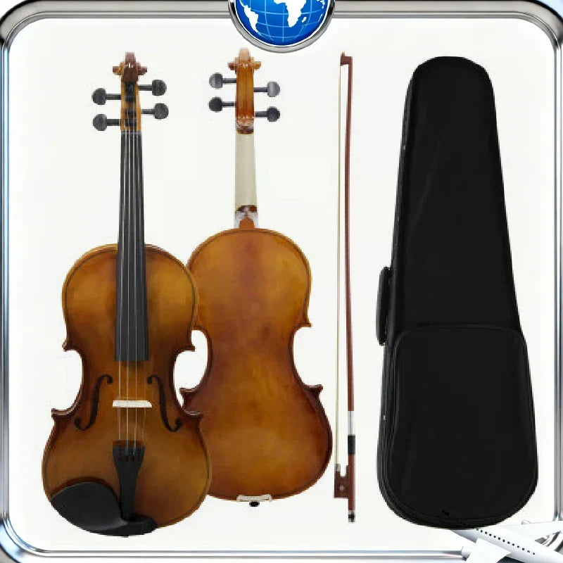 Astonvilla polished brown wooden acoustic violino vintage style violin with black chin rest case bow beginner gift