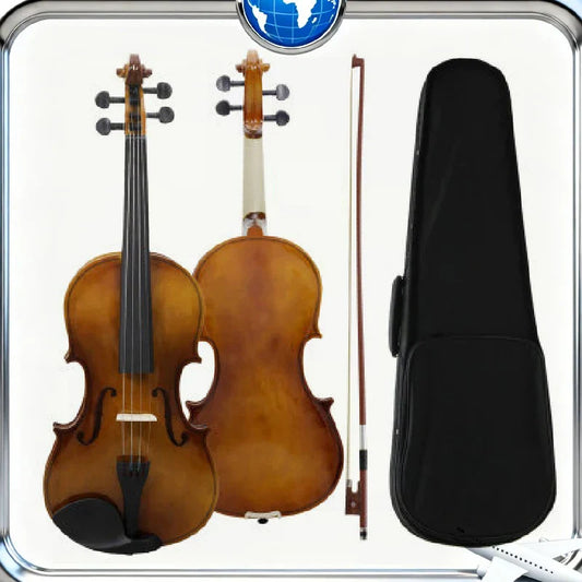 A polished brown wooden astonvilla acoustic violino vintage style violin with black chin rest case bow beginner gift