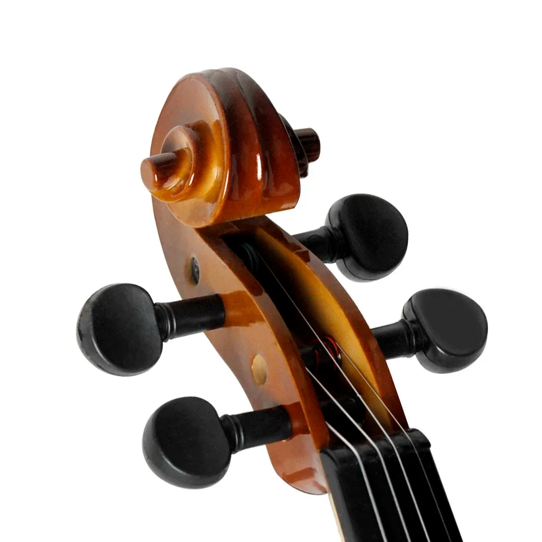 Polished amber-brown wooden violin scroll with black tuning pegs for astonvilla acoustic violino vintage case bow beginner gift