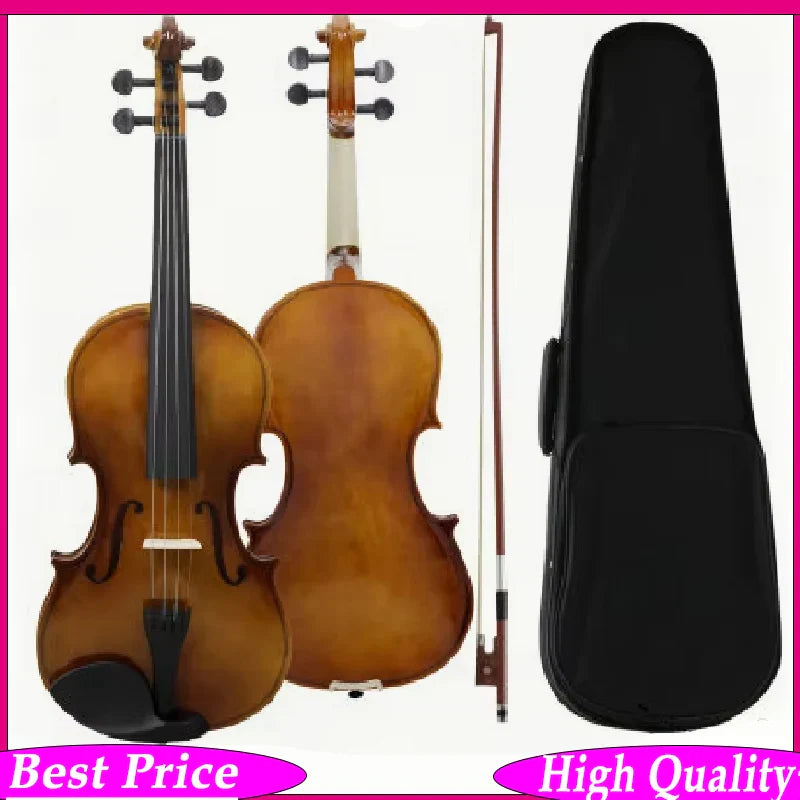 A polished wooden astonvilla 4/4 acoustic violino vintage with black fingerboard silver tuning pegs case bow beginner gift