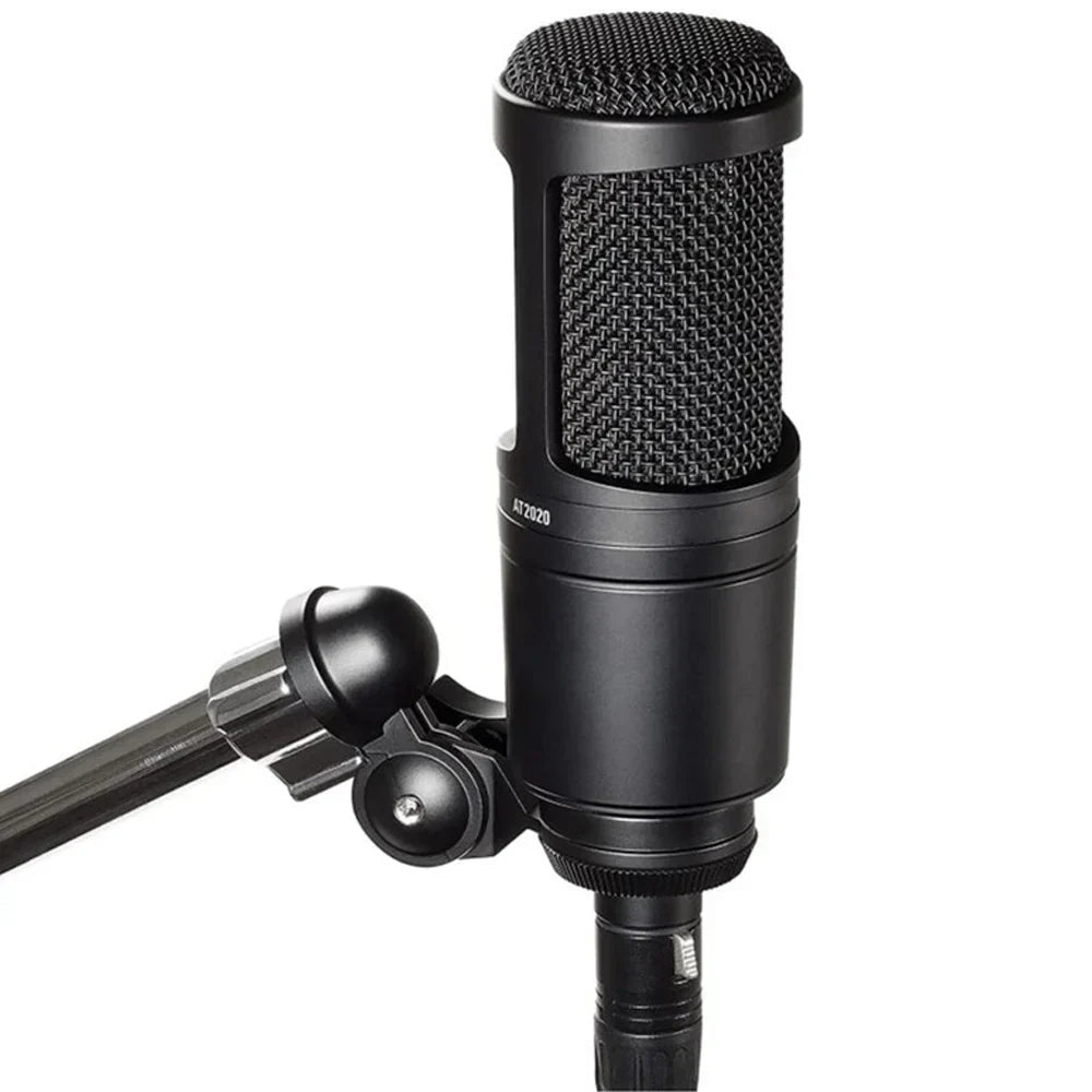 Black at2020 cardioid condenser microphone with metallic finish and mesh grille for recording gaming live and studio applications mic