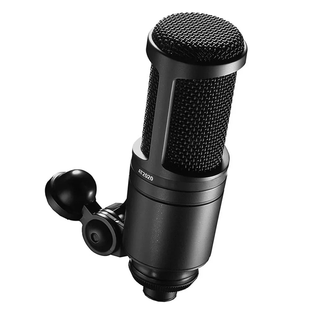 Black at2020 cardioid condenser microphone with mesh grille and detachable pop filter for recording gaming live and studio applications mic