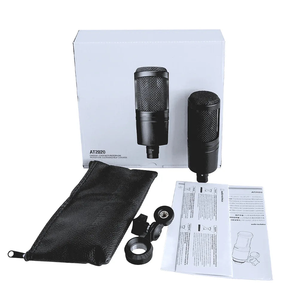 Black at2020 microphone wired condenser microphone with mesh grille for microphone anchor recording and film project home use