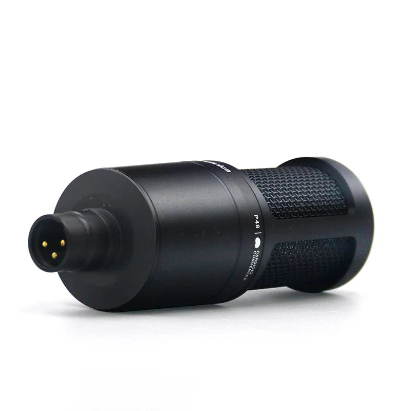Black at2020 wired xlr condenser microphone podcasting desk mic with textured grille and gold xlr connector for home recording studio