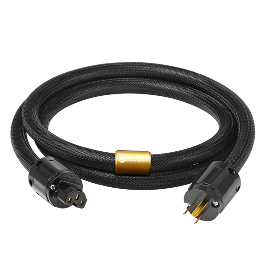 Black braided ATAUDIO hi-end 6N OFC hifi audio power cord with gold plated connectors and cord double shielding filterure amplifier power