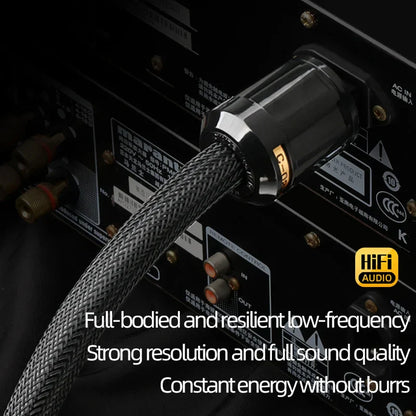 Black braided hifi eu power audio cable with magna branded polished chrome connector quality 6n ofc double shielded