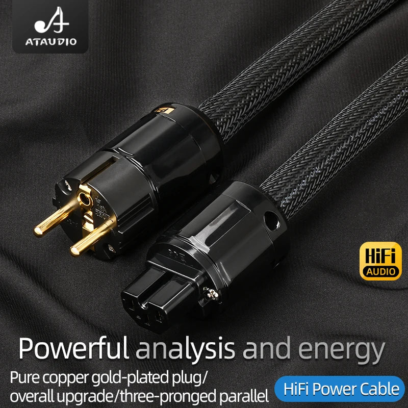 Black braided ataudio hifi eu power cable with quality 6n ofc double shielded gold-plated pure copper plugs