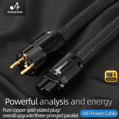 Black braided ataudio hifi eu power cable with quality 6n ofc double shielded gold-plated pure copper plugs