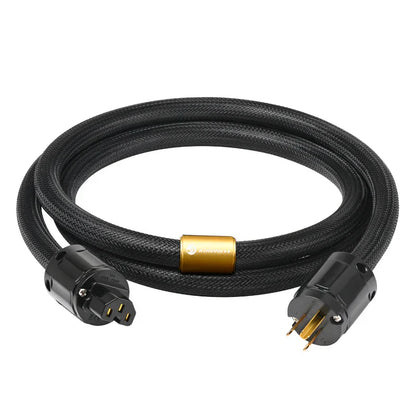 Black braided ataudio hifi eu power cable with quality 6n ofc double shielded and gold-plated connectors and band