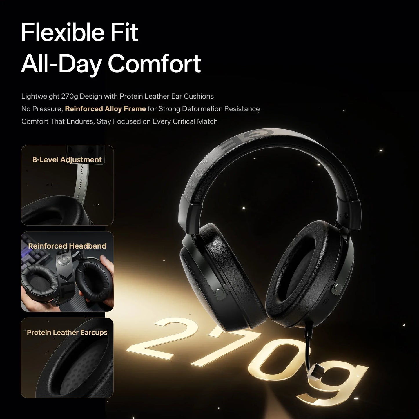 Black atk n9 2.4ghz wireless gaming headset with alloy frame and protein leather ear cushions for mac playstation bluetooth use