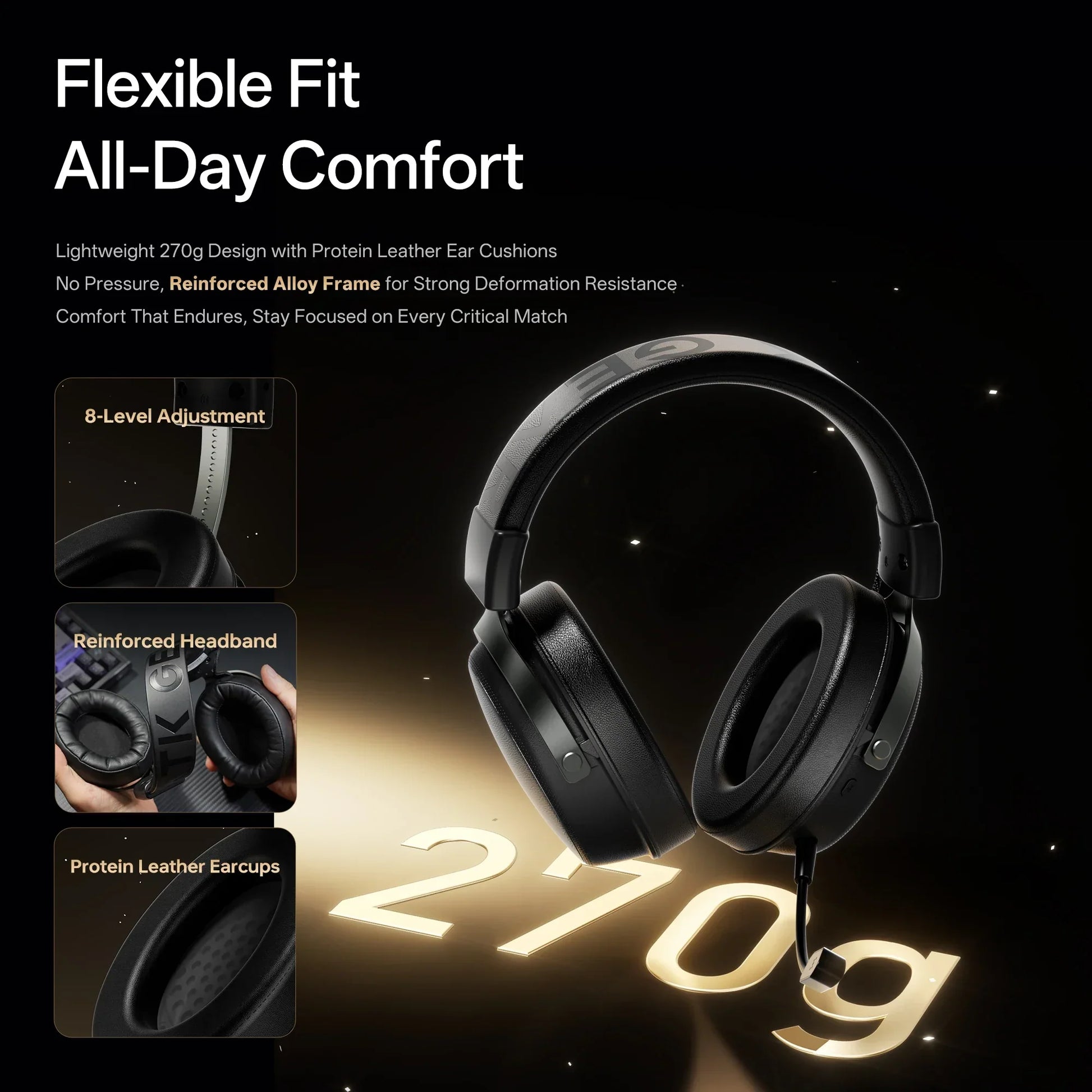 Black atk n9 2.4ghz wireless gaming headset with alloy frame and protein leather ear cushions for mac playstation bluetooth use