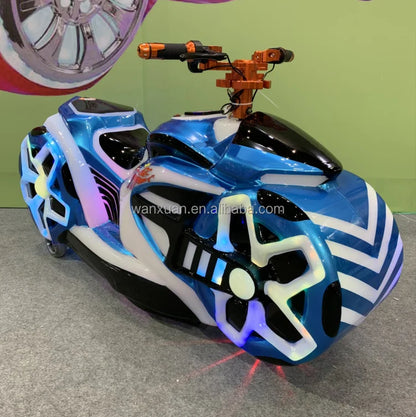 Attractive musical battery blue and white futuristic electric ride-on motorcycle with beautiful light for mall use