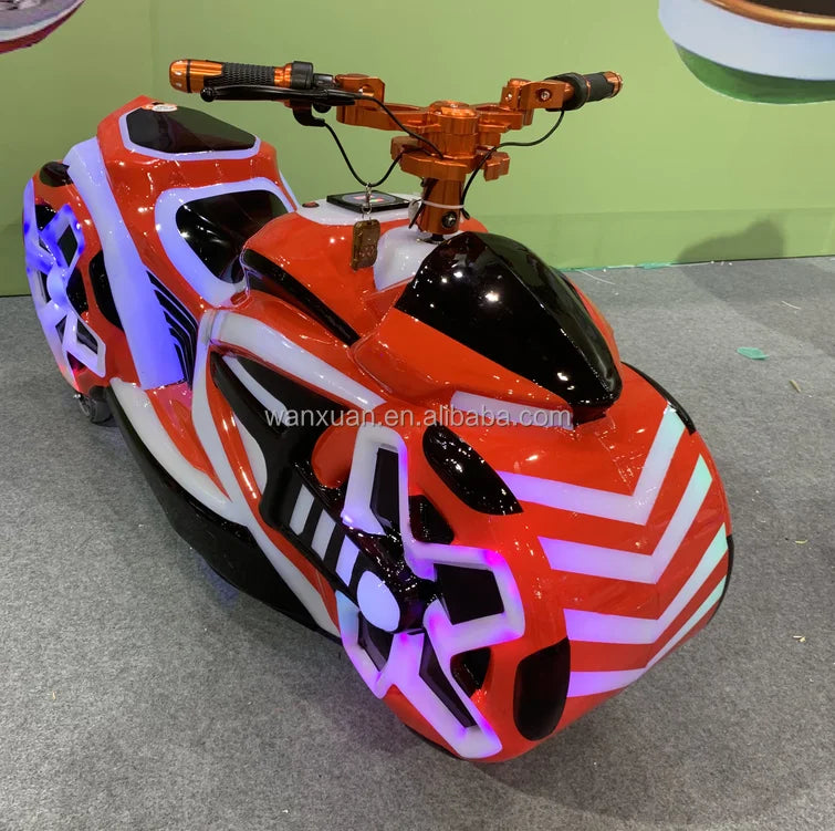 Attractive musical battery arcade motorcycle with vibrant orange white color and beautiful light for beat music store use