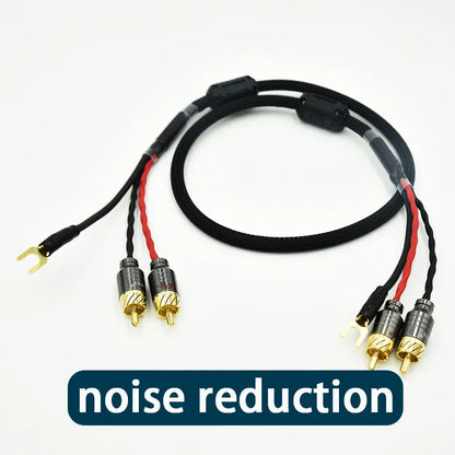 Black braided audio 2 rca to rca cable with gold plated connector and independent shielded signal for amplifier chassis