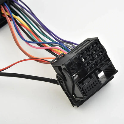 Black plastic car audio connector with colored wires for aux cable wireless bluetooth adapters bmw e39 mini r50 models
