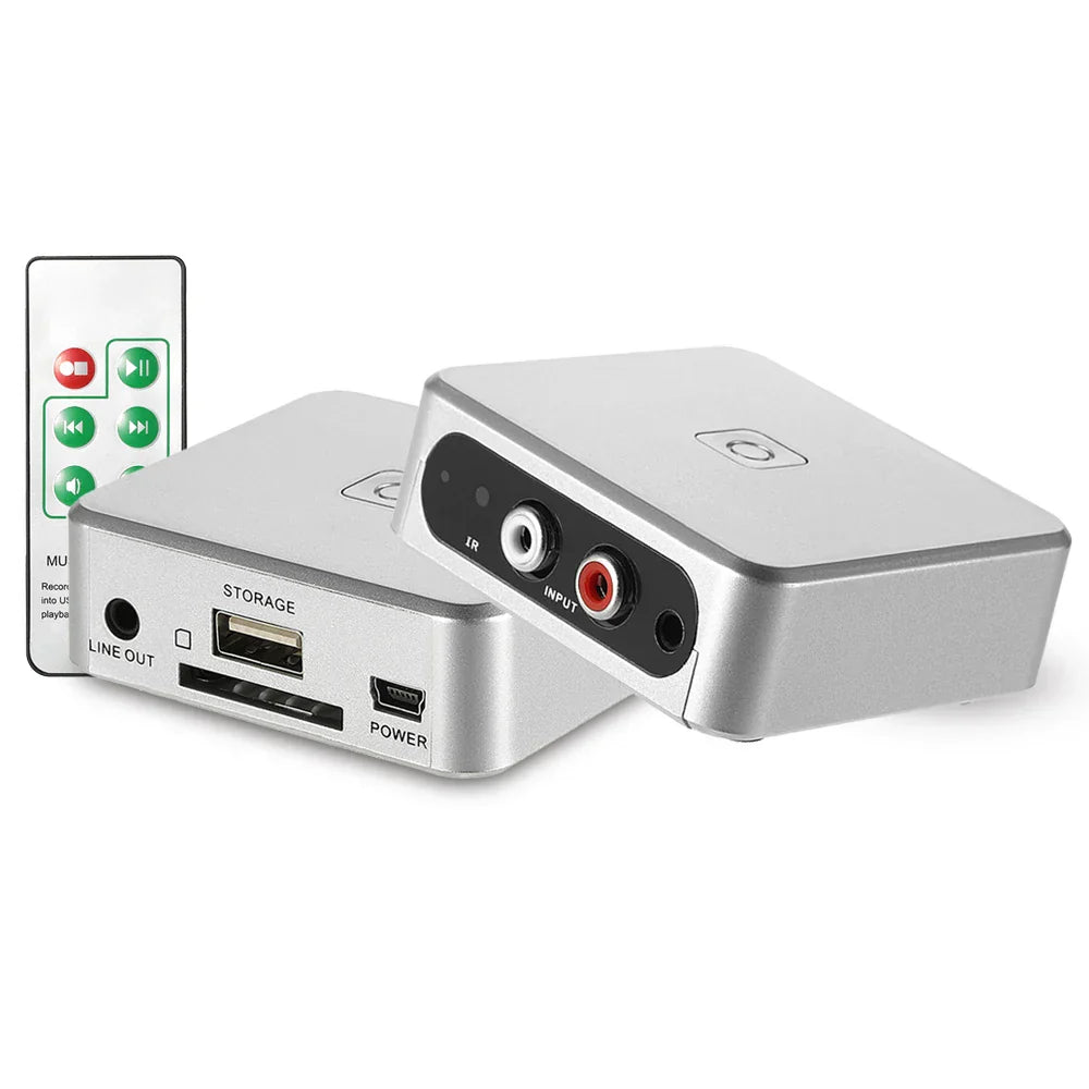 Silver rectangular audio capture recorder with usb hdmi rca ports and automatic partition for music digitizer use