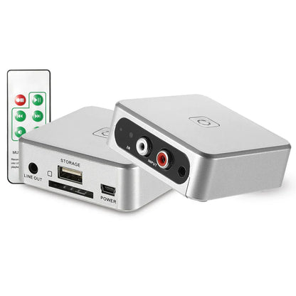 Silver rectangular audio capture recorder with usb hdmi rca ports and automatic partition for music digitizer use