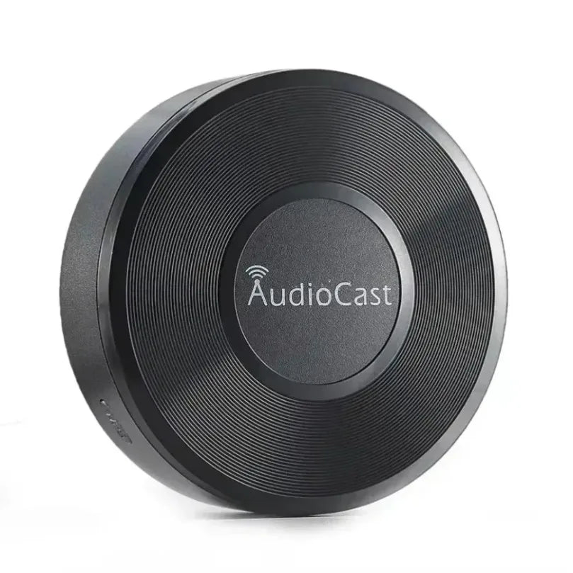 Black audiocast wireless dlna airplay adapter with textured vinyl-like surface for airplay adapter spotify streaming