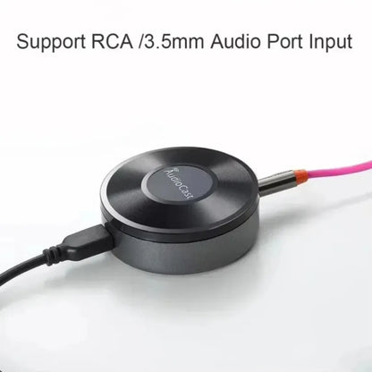 Black circular audiocast airplay adapter spotify with rca and 3.5mm ports for dlna airplay adapter streaming