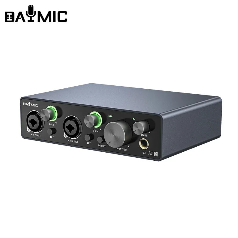 Black baumic audio interface recording studio usb with green knobs and xlr inputs external sound card for guitar