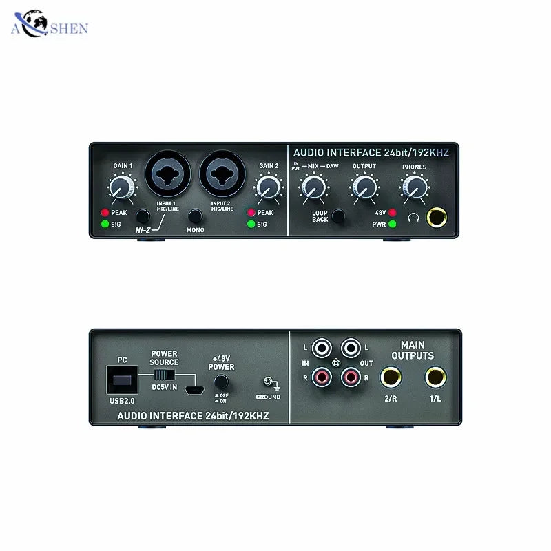 Black aoshen audio interface recording with 24bit 192khz resolution two xlr inputs usb 2 0 external sound card