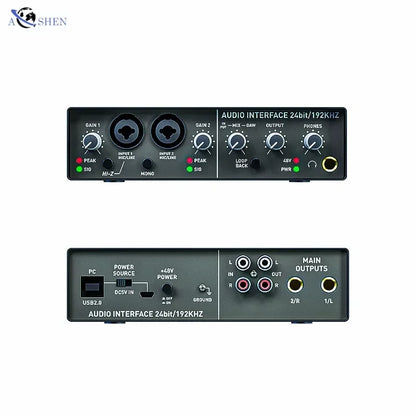 Black aoshen audio interface recording with 24bit 192khz resolution two xlr inputs usb 2 0 external sound card