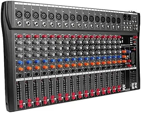 Black 24-channel professional dj mixer with colorful knobs red faders mixer lr microphone processor mp3 headphones