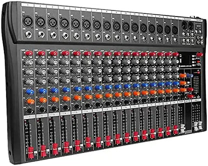 Black 24-channel professional dj mixer with colorful knobs red faders mixer lr microphone processor mp3 headphones