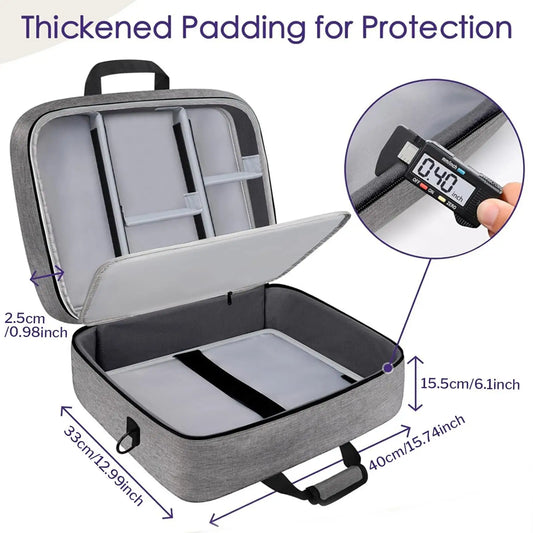 Gray textured fabric audio mixer carrying case dj cable bag with padded interior and adjustable storage compartments