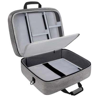 Gray textured audio mixer carrying case dj cable bag with black handles and adjustable storage compartments