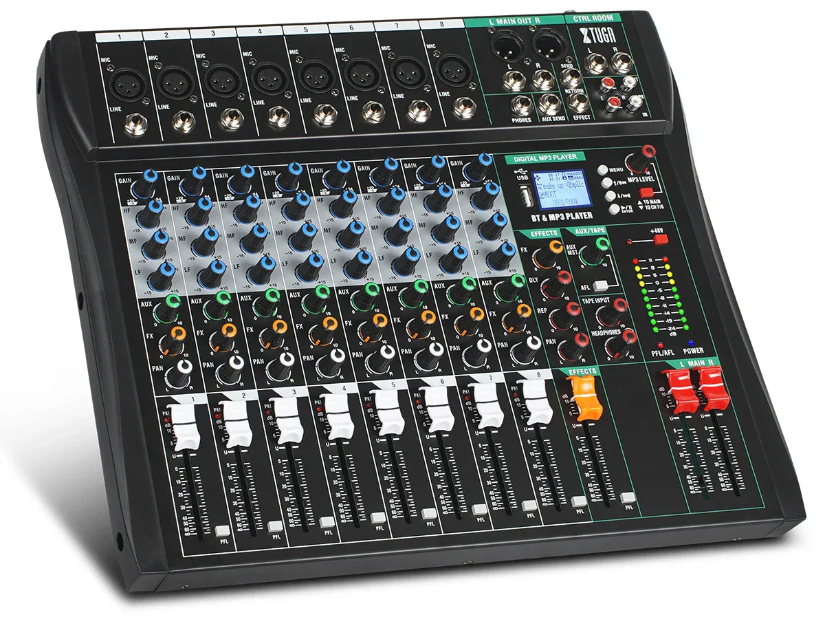 Black x106r board mixing console with colorful knobs sliders digital display phantom digital effect for live studio use