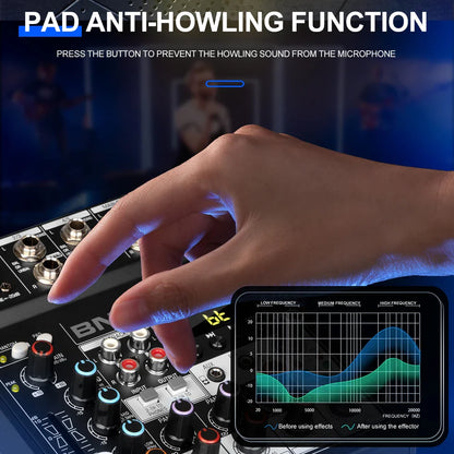Black bm audio mixer depusheng bn4 professional 5 channels with sound card 48v phantom power and blue led lighting