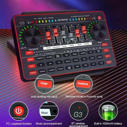 Black and red tenlamp g3 audio interface with dual knobs sliders keypad for voice effects studio condenser microphone live streaming