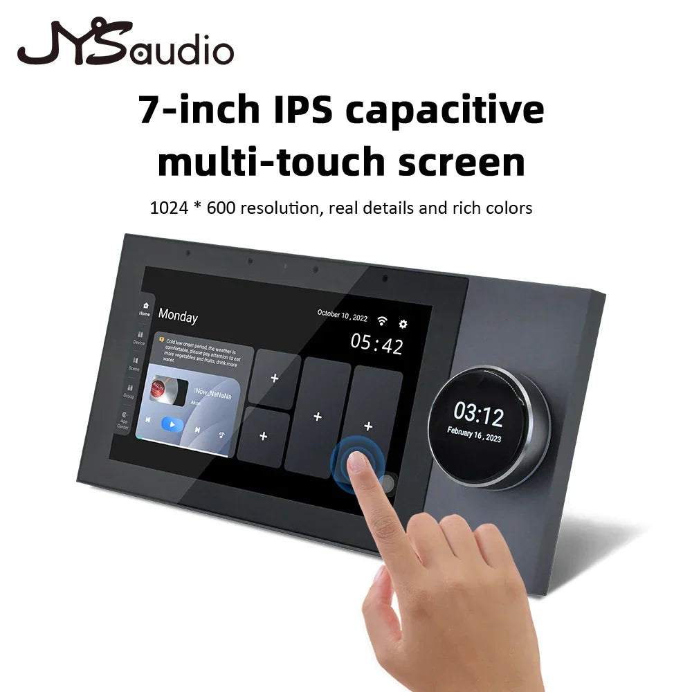 Black jysaudio 7 inch ips capacitive touchscreen display with circular dial for smart home theater wall sound amplifier wifi touch