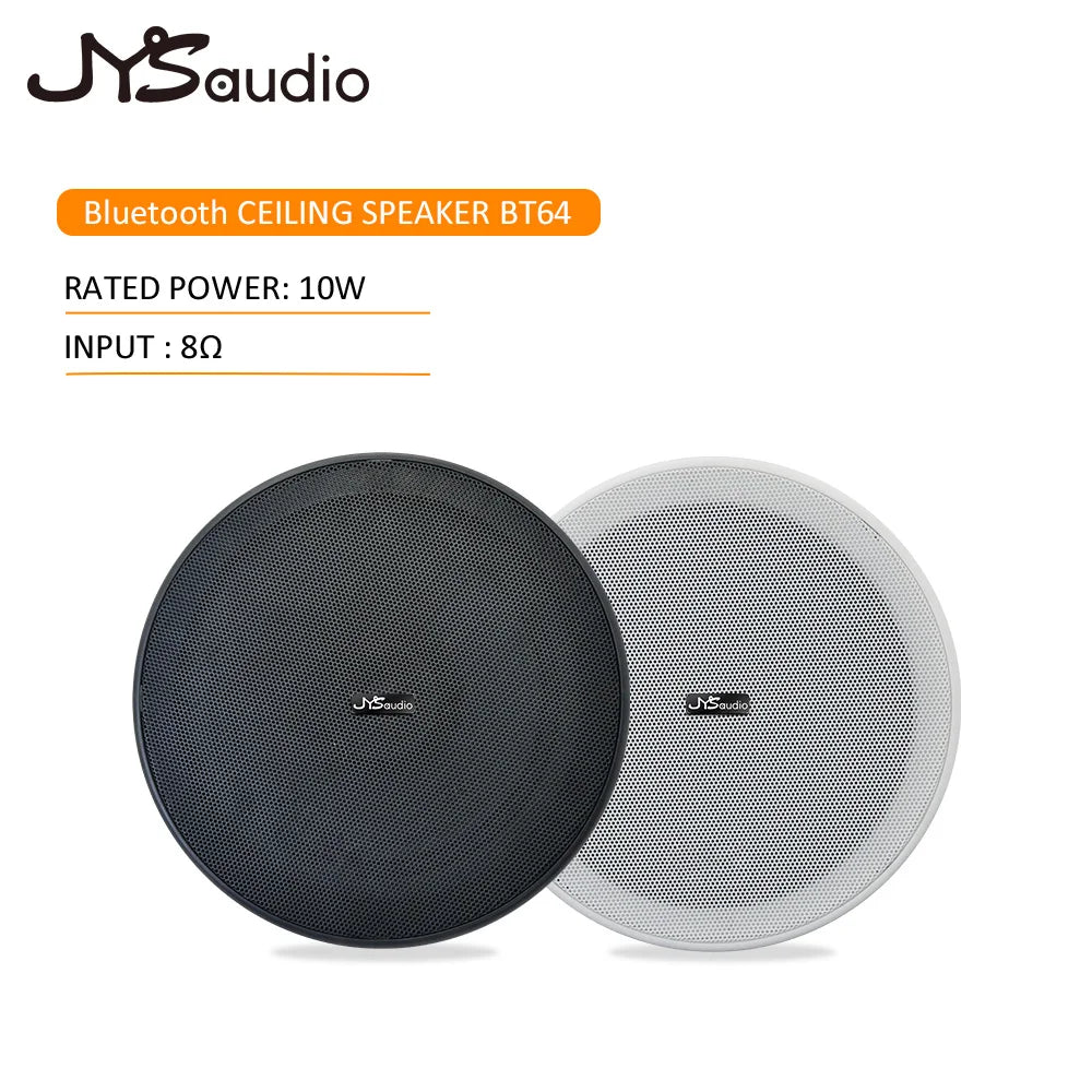 Black and white circular mesh grille stereo ceiling speakers with jysaudio branding for smart home theater wall sound amplifier wifi touch