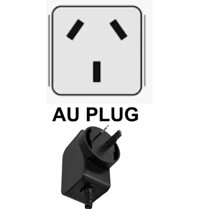Black au plug adapter with two flat pins and grounding pin for australian outlets used with stereo audio splitter 1x4 and dvd speaker analog