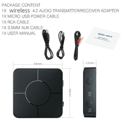 Black rectangular bluetooth 5.0 music audio adapter with tx rx buttons for rca wireless music and car intelligent use